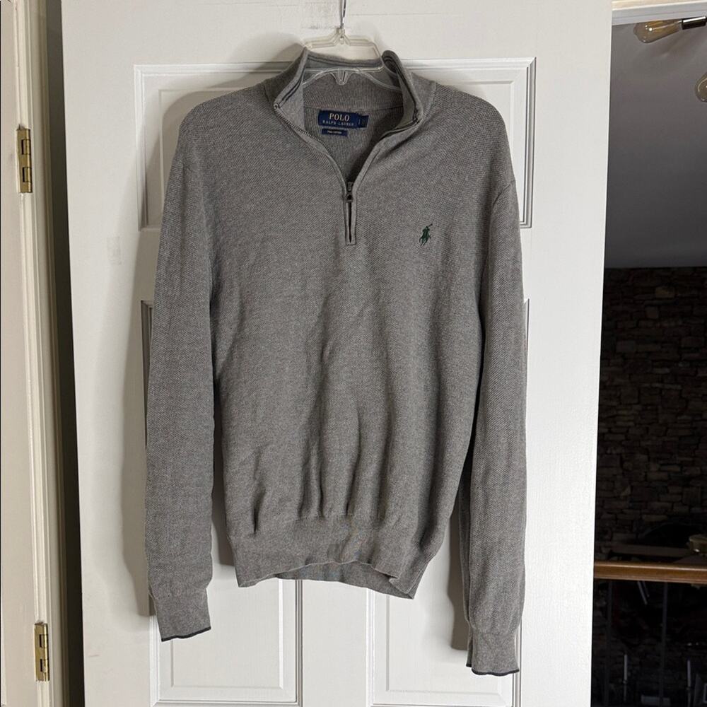 Polo by Ralph Lauren Men's Gray Zip-Up Sweater. Large Pima cotton